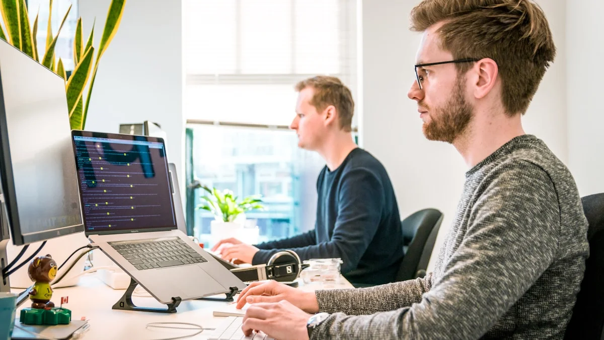 Modern enterprise workspace with AI infrastructure visualization